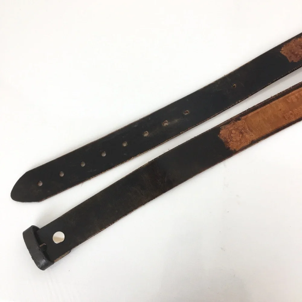 Vintage Mens Veterans of Foreign Wars Brown Leather Belt Military Service USA